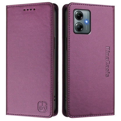 Motorola Moto G Play 2025 Dual-Folded Magnetic Suction RFID Blocking PU Leather Wallet Phone Case with Card Slots, Cash Pocket, Kickstand, Full Protective Flip Cover