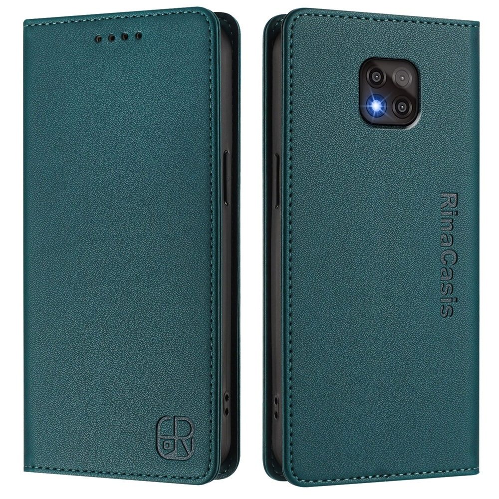 Motorola Moto G Power 2021 Dual-Folded Magnetic Suction RFID Blocking PU Leather Wallet Phone Case with Card Slots, Cash Pocket, Kickstand, Full Protective Flip Cover