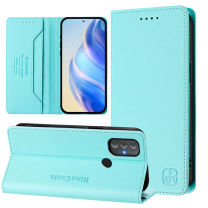 Motorola Moto G Power 2022 Dual-Folded Magnetic Suction RFID Blocking PU Leather Wallet Phone Case with Card Slots, Cash Pocket, Kickstand, Full Protective Flip Cover