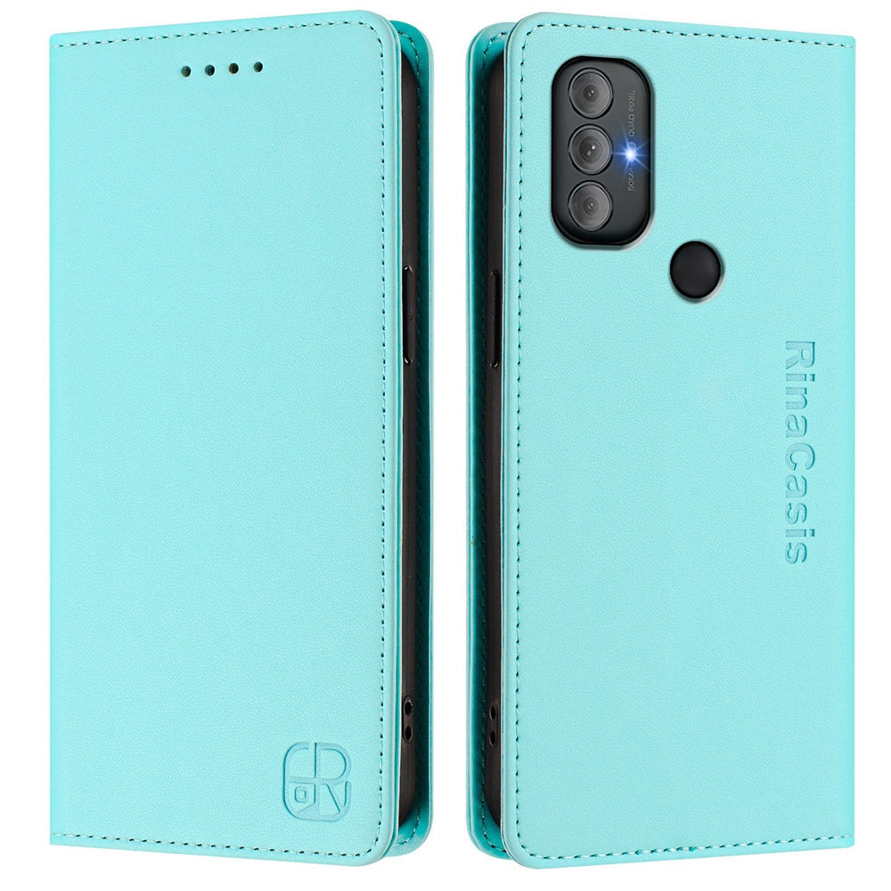 Motorola Moto G Power 2022 Dual-Folded Magnetic Suction RFID Blocking PU Leather Wallet Phone Case with Card Slots, Cash Pocket, Kickstand, Full Protective Flip Cover