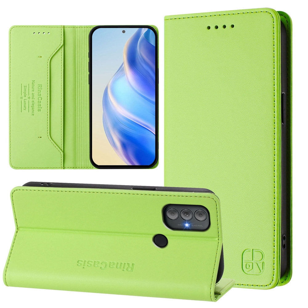 Motorola Moto G Power 2022 Dual-Folded Magnetic Suction RFID Blocking PU Leather Wallet Phone Case with Card Slots, Cash Pocket, Kickstand, Full Protective Flip Cover
