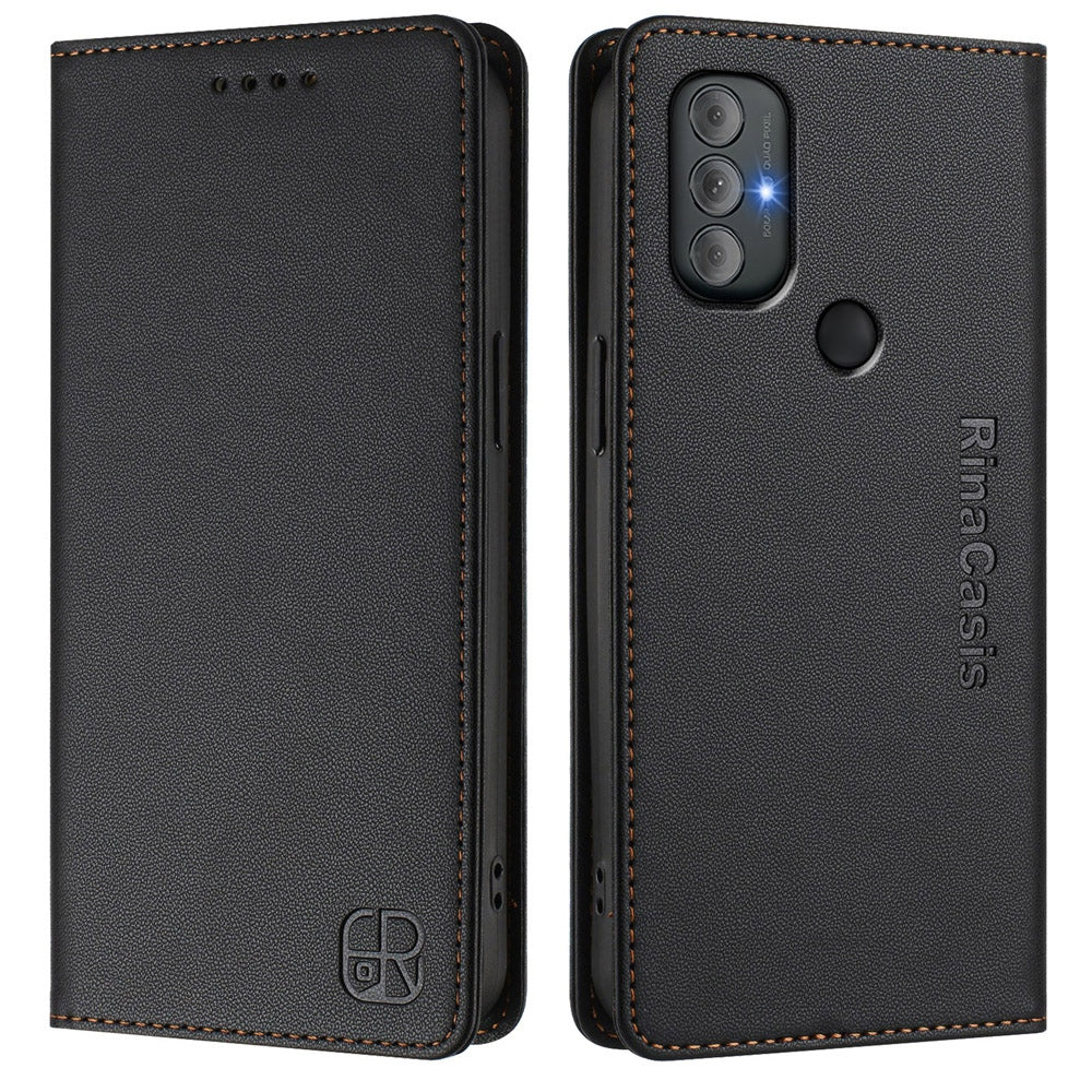 Motorola Moto G Power 2022 Dual-Folded Magnetic Suction RFID Blocking PU Leather Wallet Phone Case with Card Slots, Cash Pocket, Kickstand, Full Protective Flip Cover