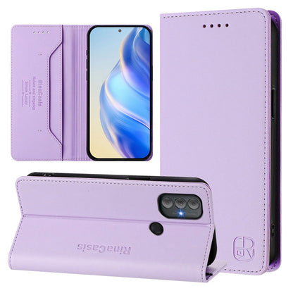 Motorola Moto G Power 2022 Dual-Folded Magnetic Suction RFID Blocking PU Leather Wallet Phone Case with Card Slots, Cash Pocket, Kickstand, Full Protective Flip Cover