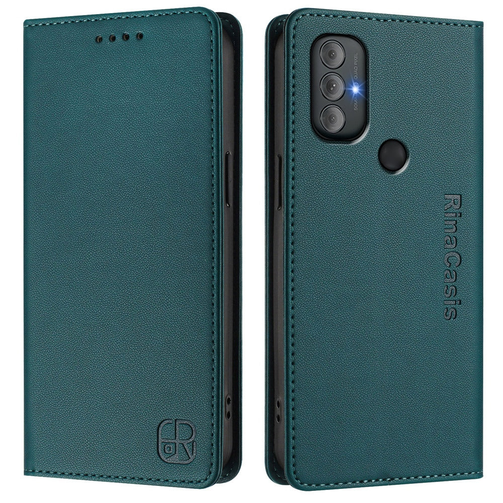 Motorola Moto G Power 2022 Dual-Folded Magnetic Suction RFID Blocking PU Leather Wallet Phone Case with Card Slots, Cash Pocket, Kickstand, Full Protective Flip Cover