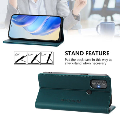 Motorola Moto G Power 2022 Dual-Folded Magnetic Suction RFID Blocking PU Leather Wallet Phone Case with Card Slots, Cash Pocket, Kickstand, Full Protective Flip Cover