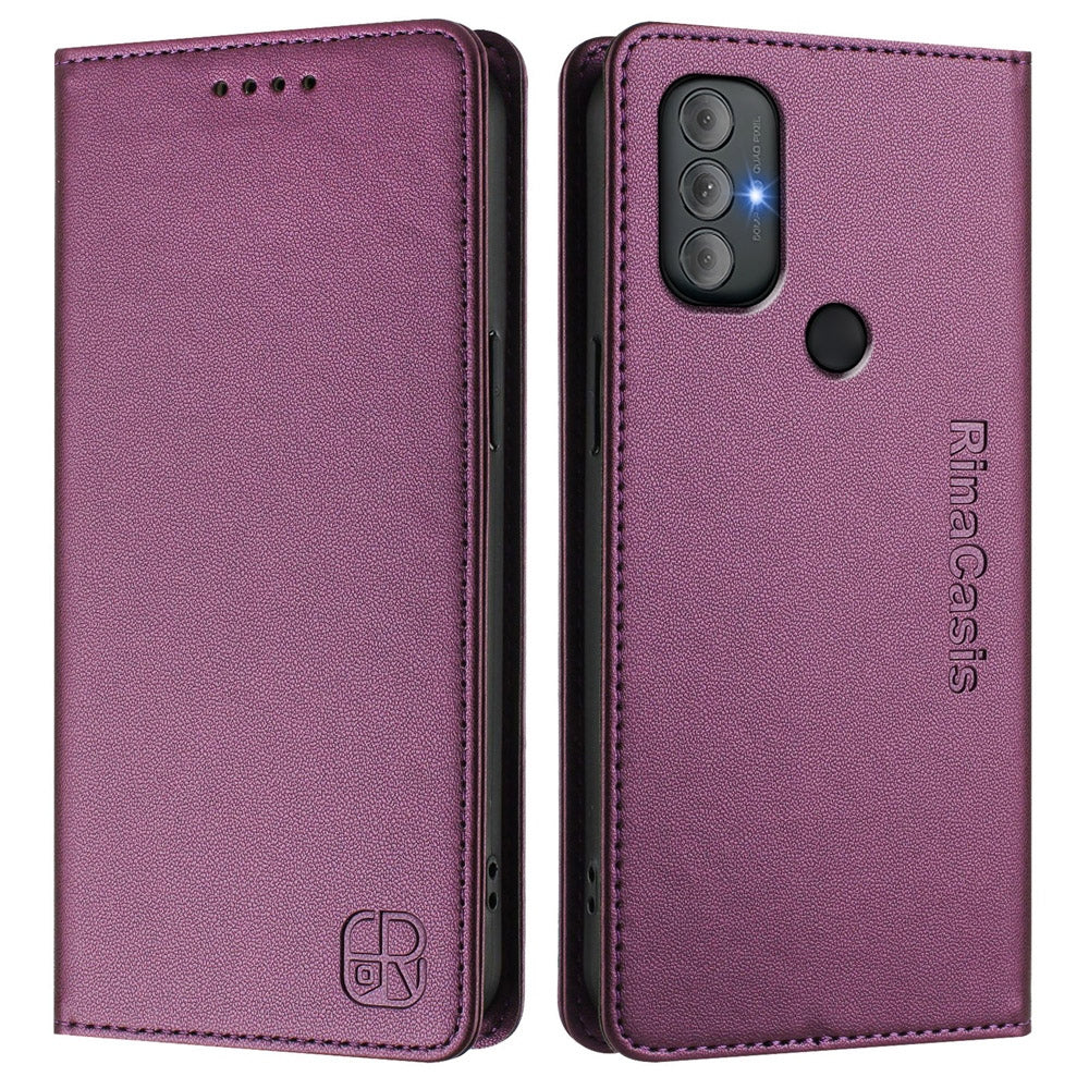 Motorola Moto G Power 2022 Dual-Folded Magnetic Suction RFID Blocking PU Leather Wallet Phone Case with Card Slots, Cash Pocket, Kickstand, Full Protective Flip Cover