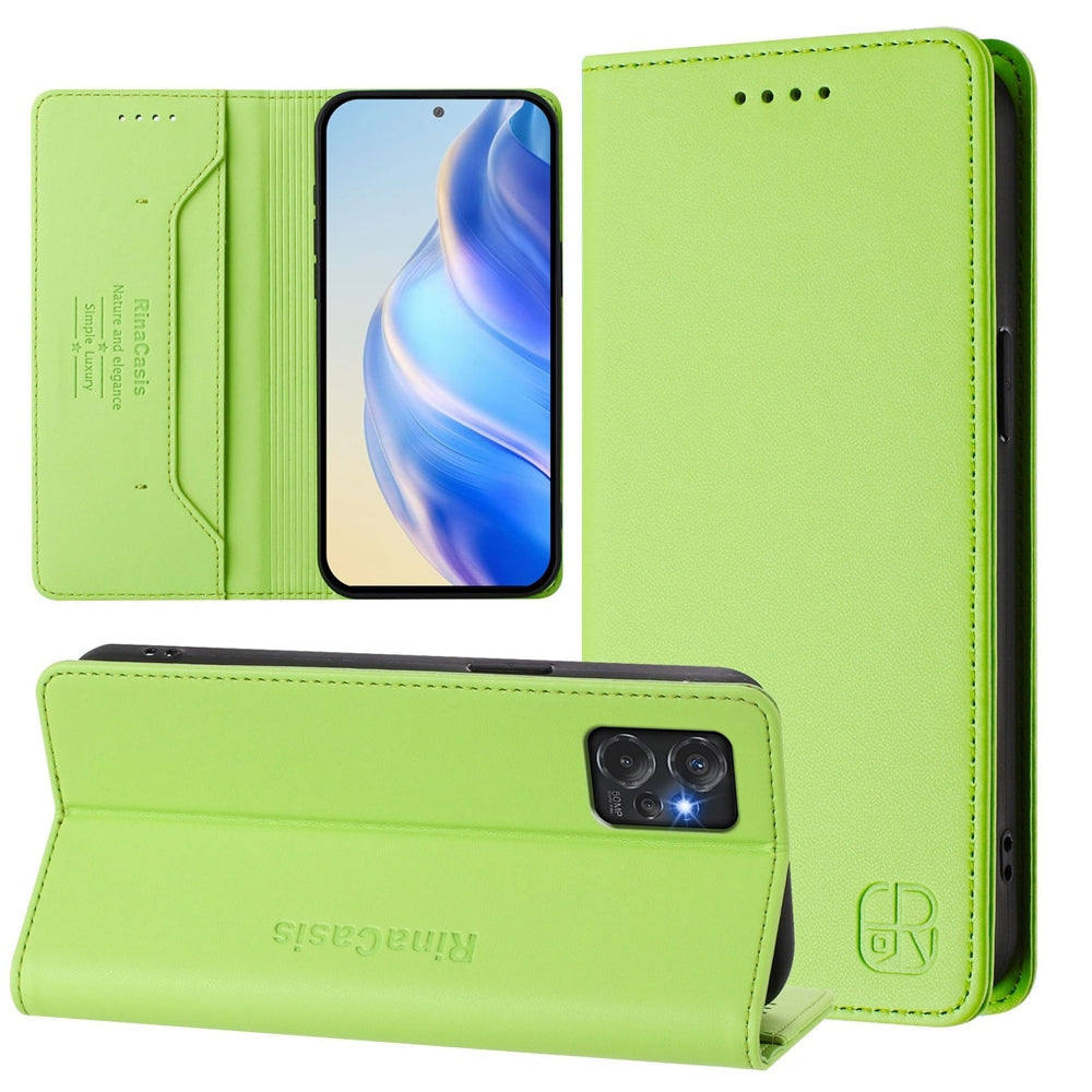 Motorola Moto G Power 2023 Dual-Folded Magnetic Suction RFID Blocking PU Leather Wallet Phone Case with Card Slots, Cash Pocket, Kickstand, Full Protective Flip Cover