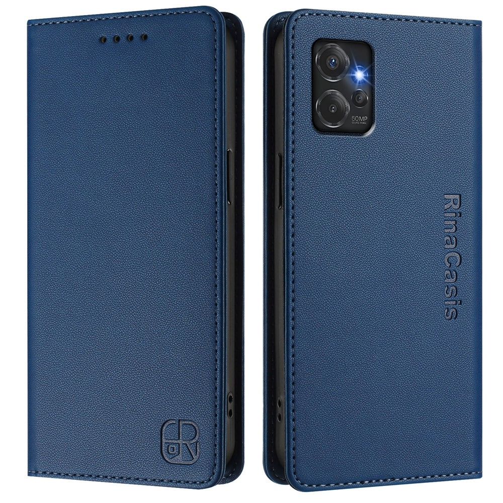 Motorola Moto G Power 2023 Dual-Folded Magnetic Suction RFID Blocking PU Leather Wallet Phone Case with Card Slots, Cash Pocket, Kickstand, Full Protective Flip Cover