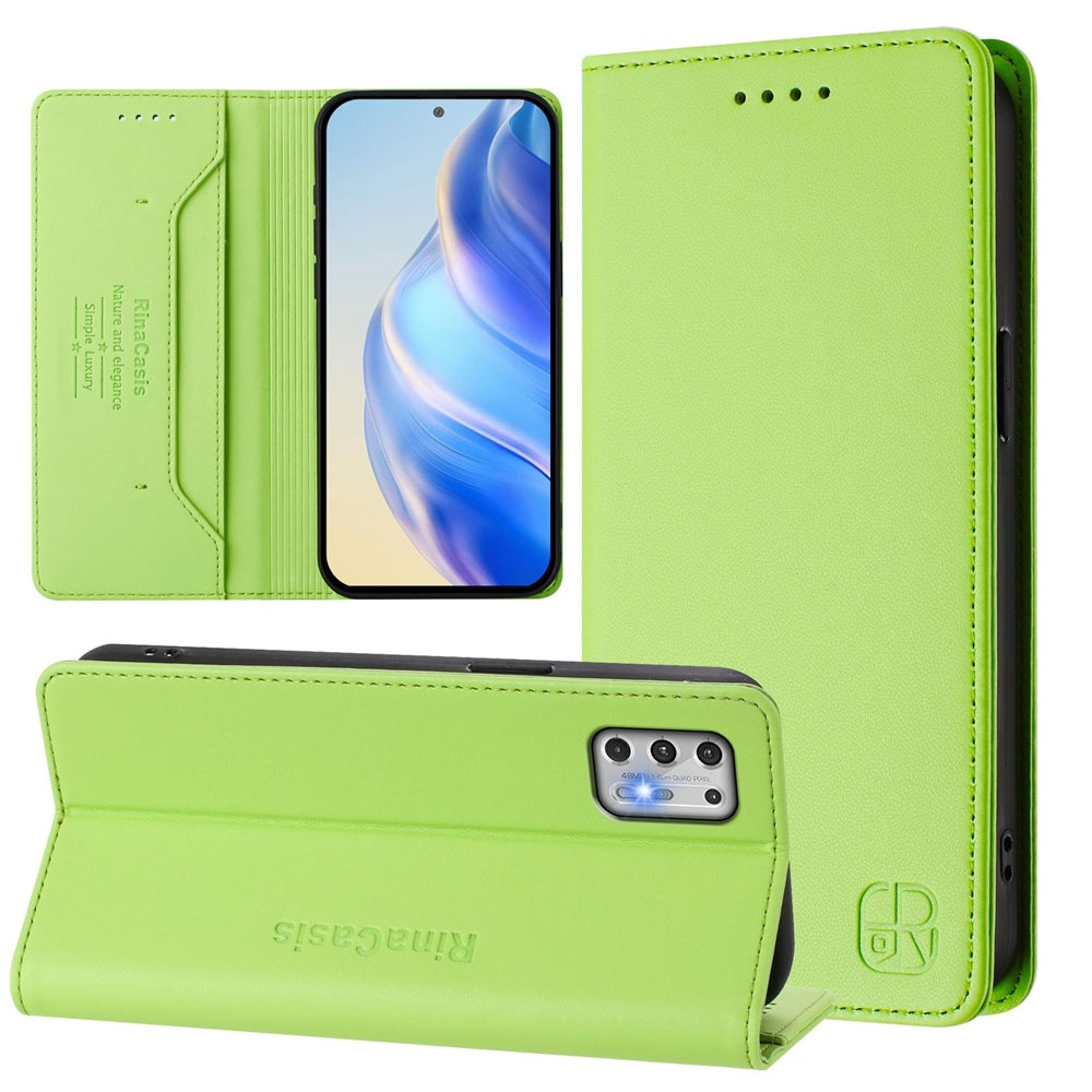 Motorola Moto G Stylus 4G 2021 Dual-Folded Magnetic Suction RFID Blocking PU Leather Wallet Phone Case with Card Slots, Cash Pocket, Kickstand, Full Protective Flip Cover