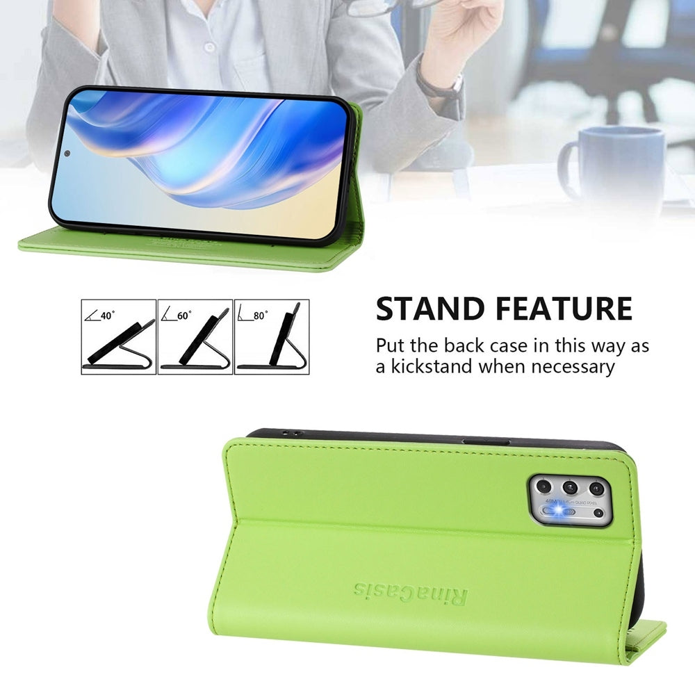 Motorola Moto G Stylus 4G 2021 Dual-Folded Magnetic Suction RFID Blocking PU Leather Wallet Phone Case with Card Slots, Cash Pocket, Kickstand, Full Protective Flip Cover