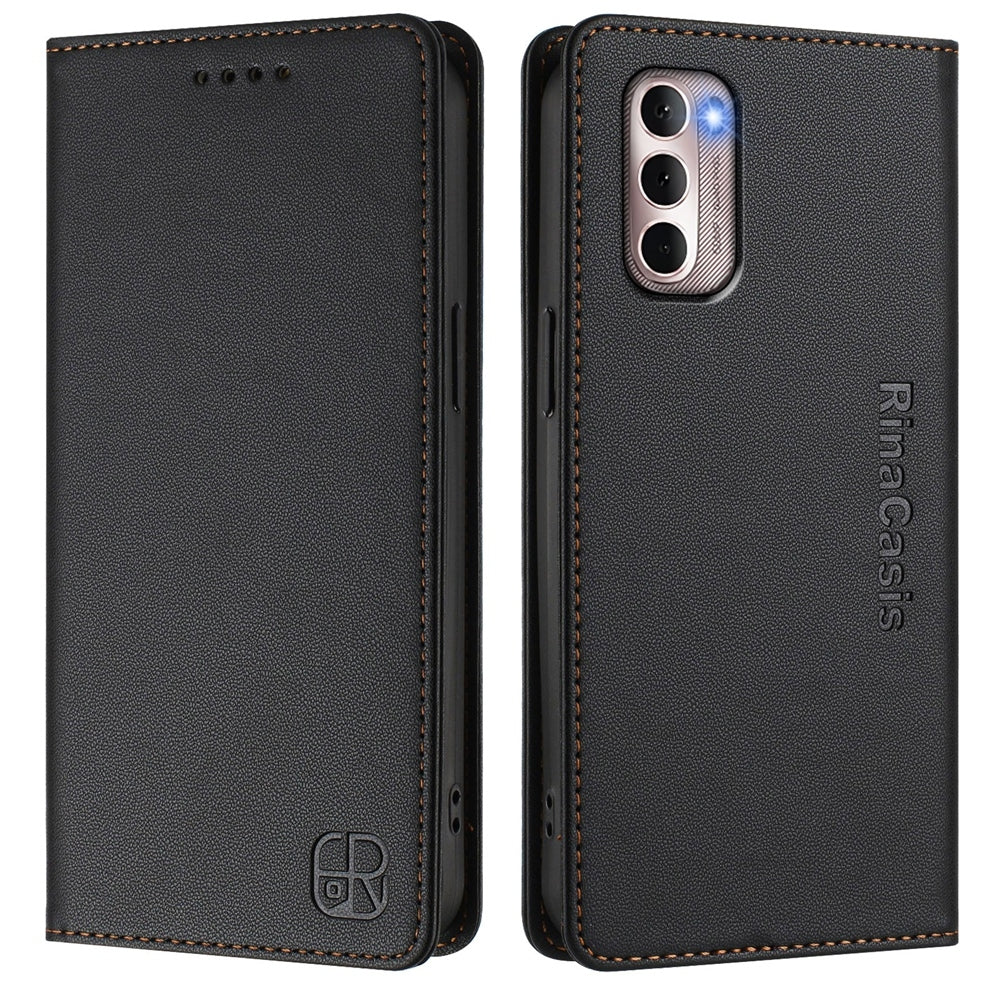 Motorola Moto G Stylus 4G 2022 Dual-Folded Magnetic Suction RFID Blocking PU Leather Wallet Phone Case with Card Slots, Cash Pocket, Kickstand, Full Protective Flip Cover