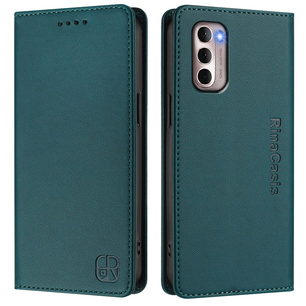 Motorola Moto G Stylus 4G 2022 Dual-Folded Magnetic Suction RFID Blocking PU Leather Wallet Phone Case with Card Slots, Cash Pocket, Kickstand, Full Protective Flip Cover