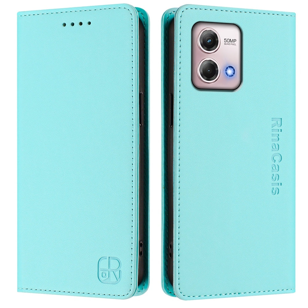 Motorola Moto G Stylus 4G 2023 Dual-Folded Magnetic Suction RFID Blocking PU Leather Wallet Phone Case with Card Slots, Cash Pocket, Kickstand, Full Protective Flip Cover