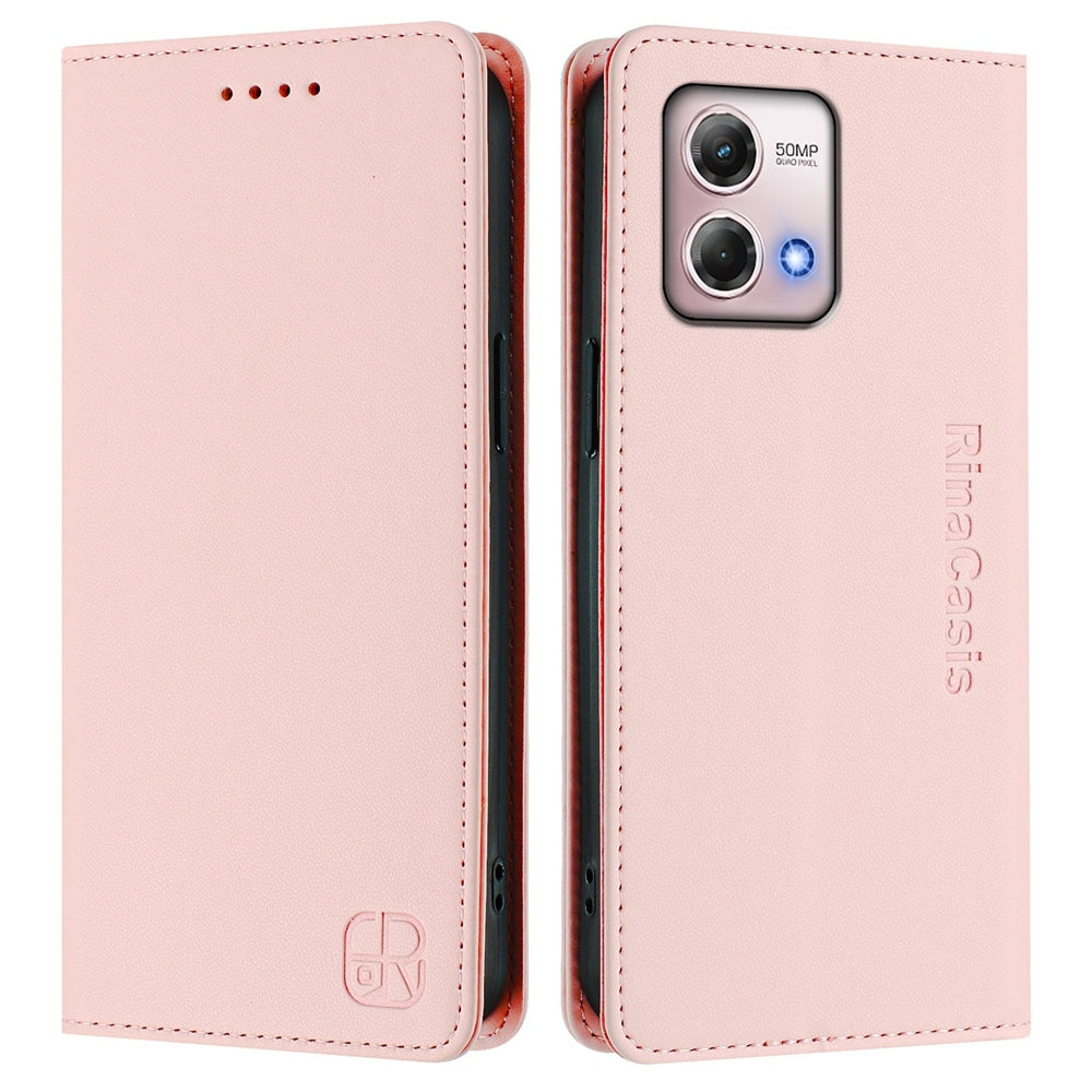 Motorola Moto G Stylus 4G 2023 Dual-Folded Magnetic Suction RFID Blocking PU Leather Wallet Phone Case with Card Slots, Cash Pocket, Kickstand, Full Protective Flip Cover