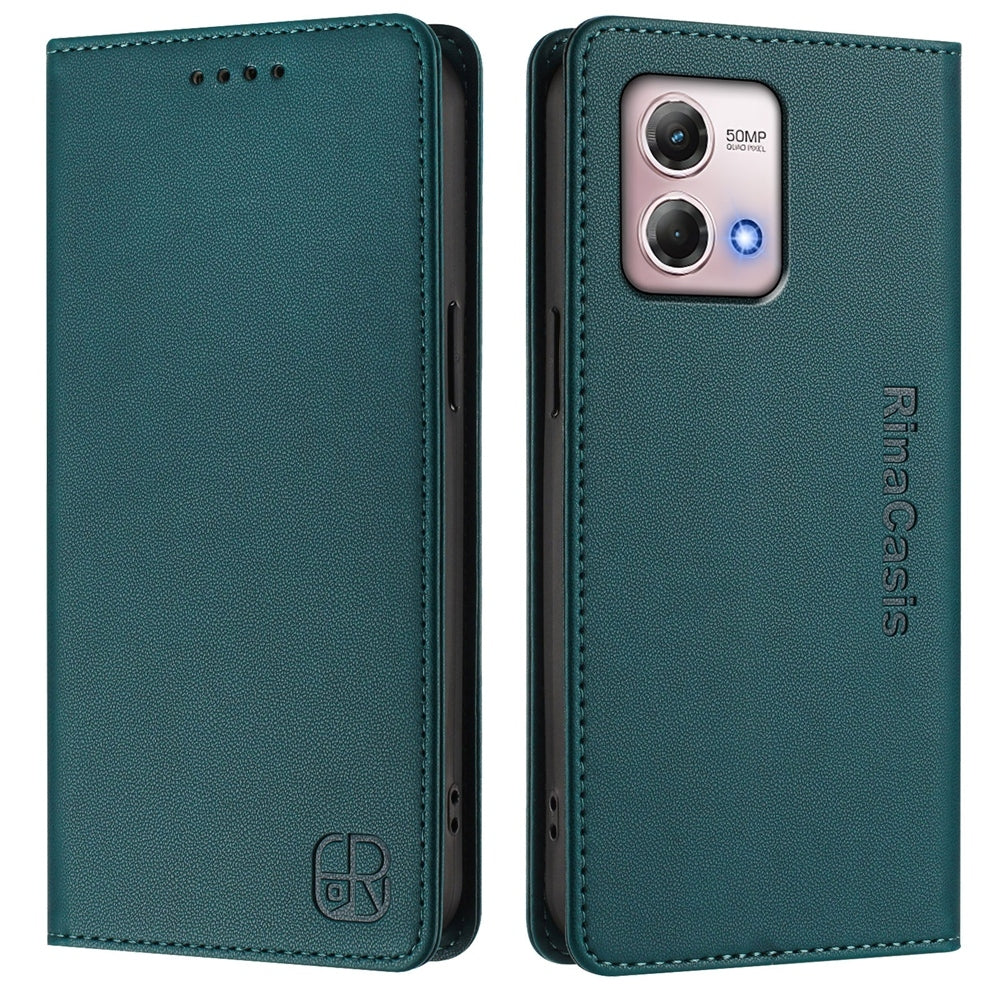 Motorola Moto G Stylus 4G 2023 Dual-Folded Magnetic Suction RFID Blocking PU Leather Wallet Phone Case with Card Slots, Cash Pocket, Kickstand, Full Protective Flip Cover