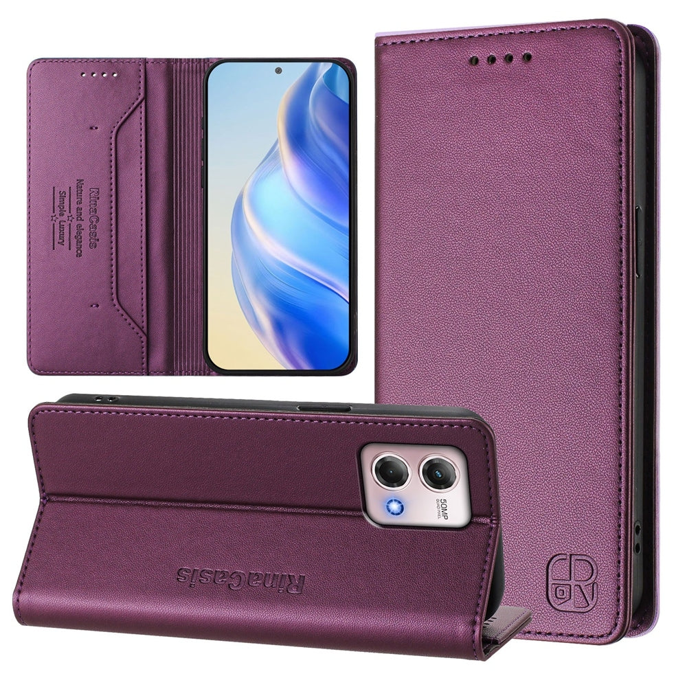 Motorola Moto G Stylus 4G 2023 Dual-Folded Magnetic Suction RFID Blocking PU Leather Wallet Phone Case with Card Slots, Cash Pocket, Kickstand, Full Protective Flip Cover