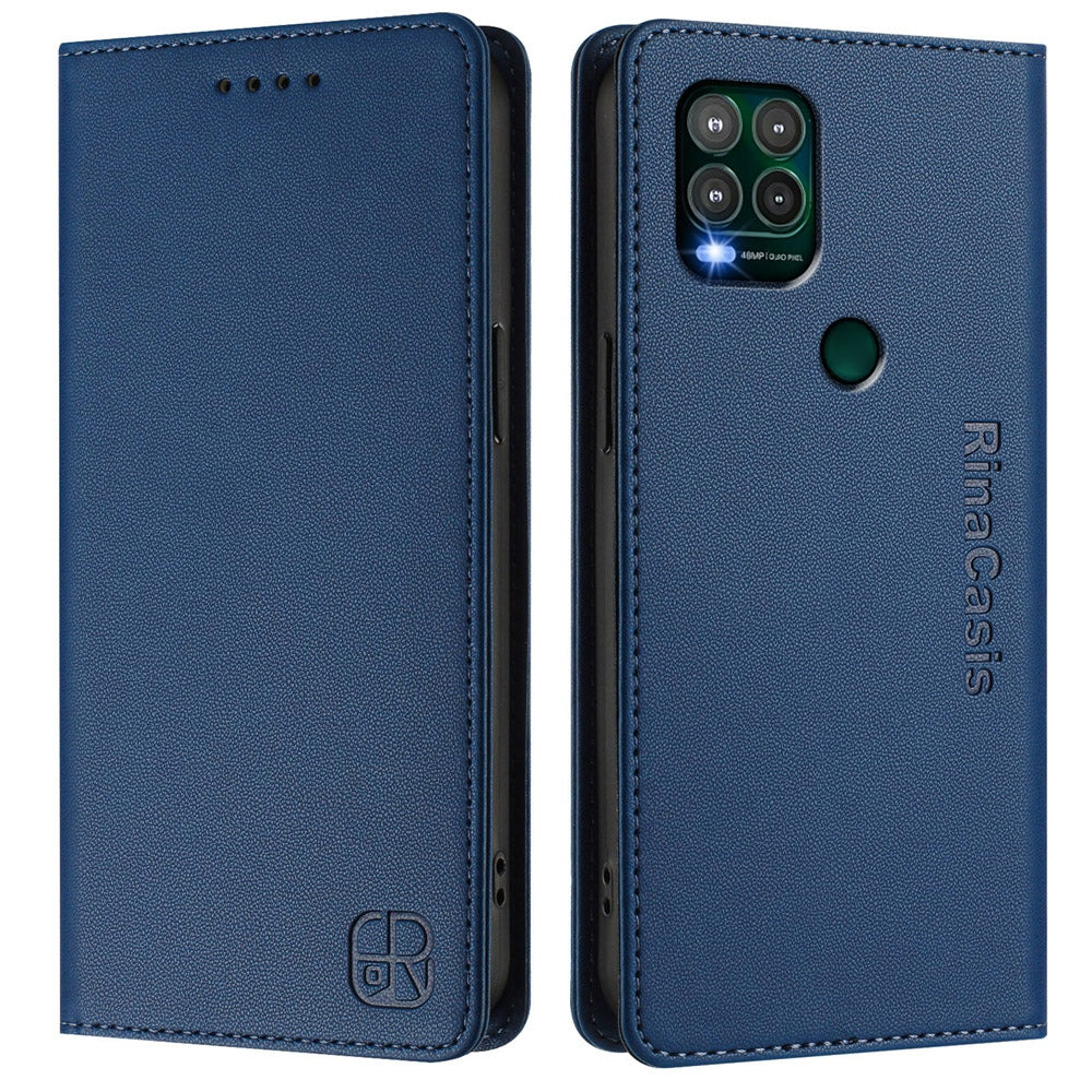 Motorola Moto G Stylus 5G 2021 Dual-Folded Magnetic Suction RFID Blocking PU Leather Wallet Phone Case with Card Slots, Cash Pocket, Kickstand, Full Protective Flip Cover