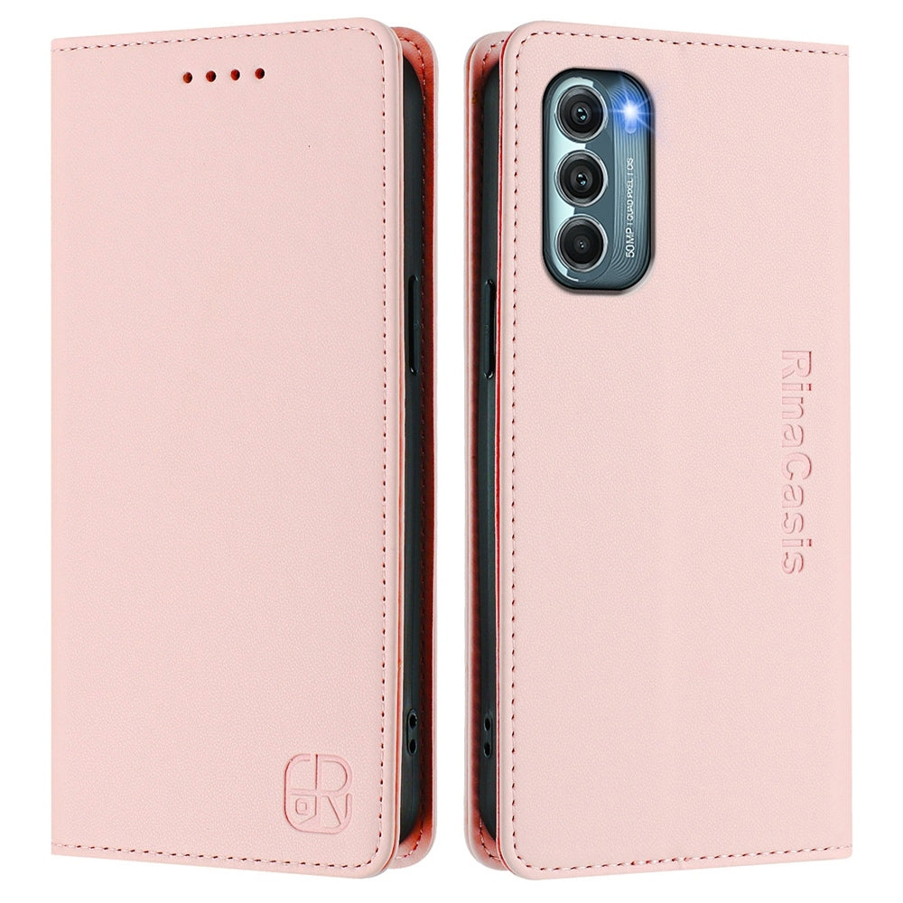 Motorola Moto G Stylus 5G 2022 Dual-Folded Magnetic Suction RFID Blocking PU Leather Wallet Phone Case with Card Slots, Cash Pocket, Kickstand, Full Protective Flip Cover