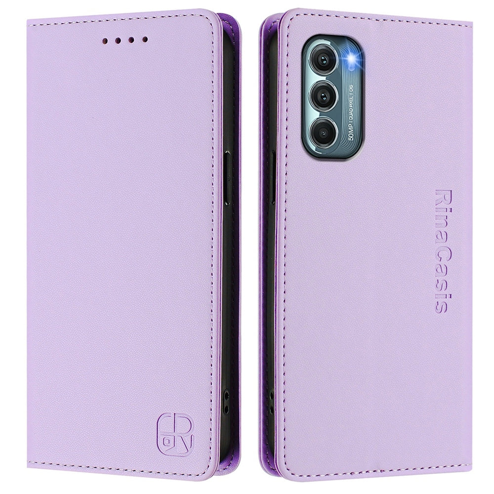 Motorola Moto G Stylus 5G 2022 Dual-Folded Magnetic Suction RFID Blocking PU Leather Wallet Phone Case with Card Slots, Cash Pocket, Kickstand, Full Protective Flip Cover