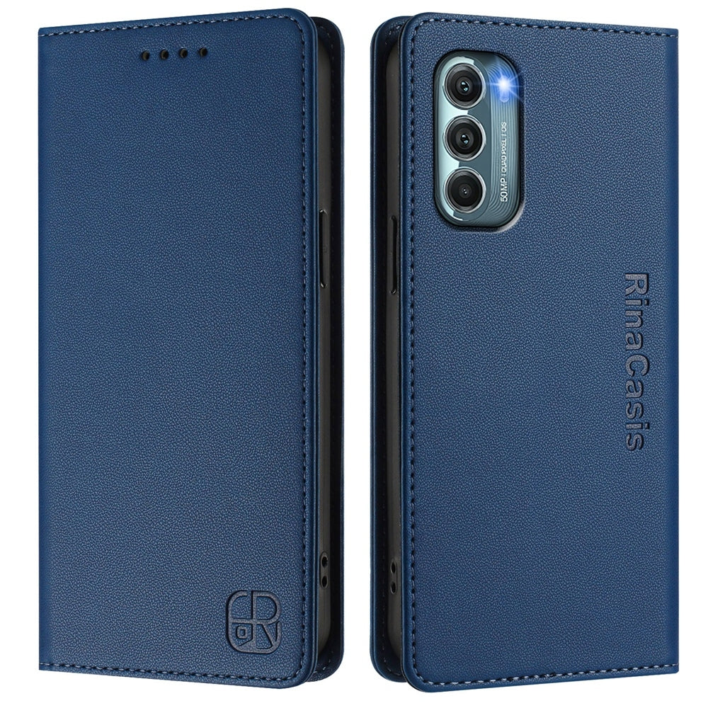 Motorola Moto G Stylus 5G 2022 Dual-Folded Magnetic Suction RFID Blocking PU Leather Wallet Phone Case with Card Slots, Cash Pocket, Kickstand, Full Protective Flip Cover