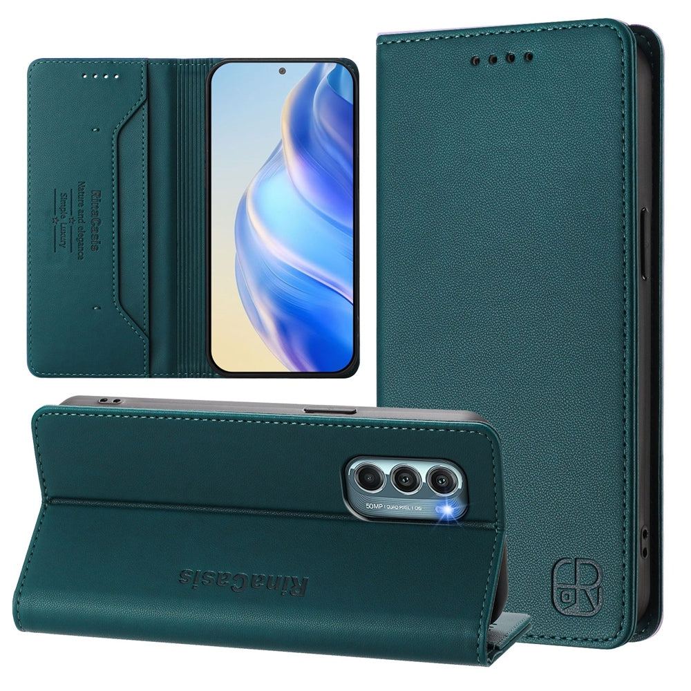 Motorola Moto G Stylus 5G 2022 Dual-Folded Magnetic Suction RFID Blocking PU Leather Wallet Phone Case with Card Slots, Cash Pocket, Kickstand, Full Protective Flip Cover