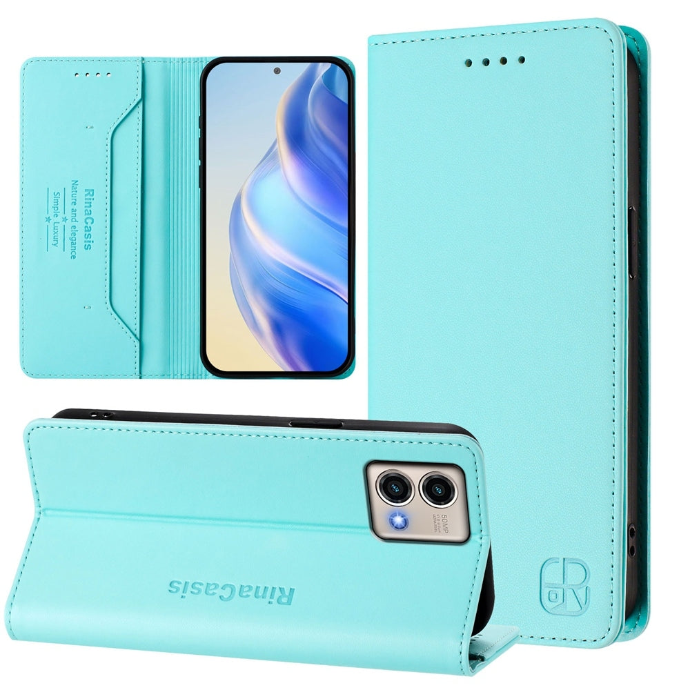 Motorola Moto G Stylus 5G 2023 Dual-Folded Magnetic Suction RFID Blocking PU Leather Wallet Phone Case with Card Slots, Cash Pocket, Kickstand, Full Protective Flip Cover