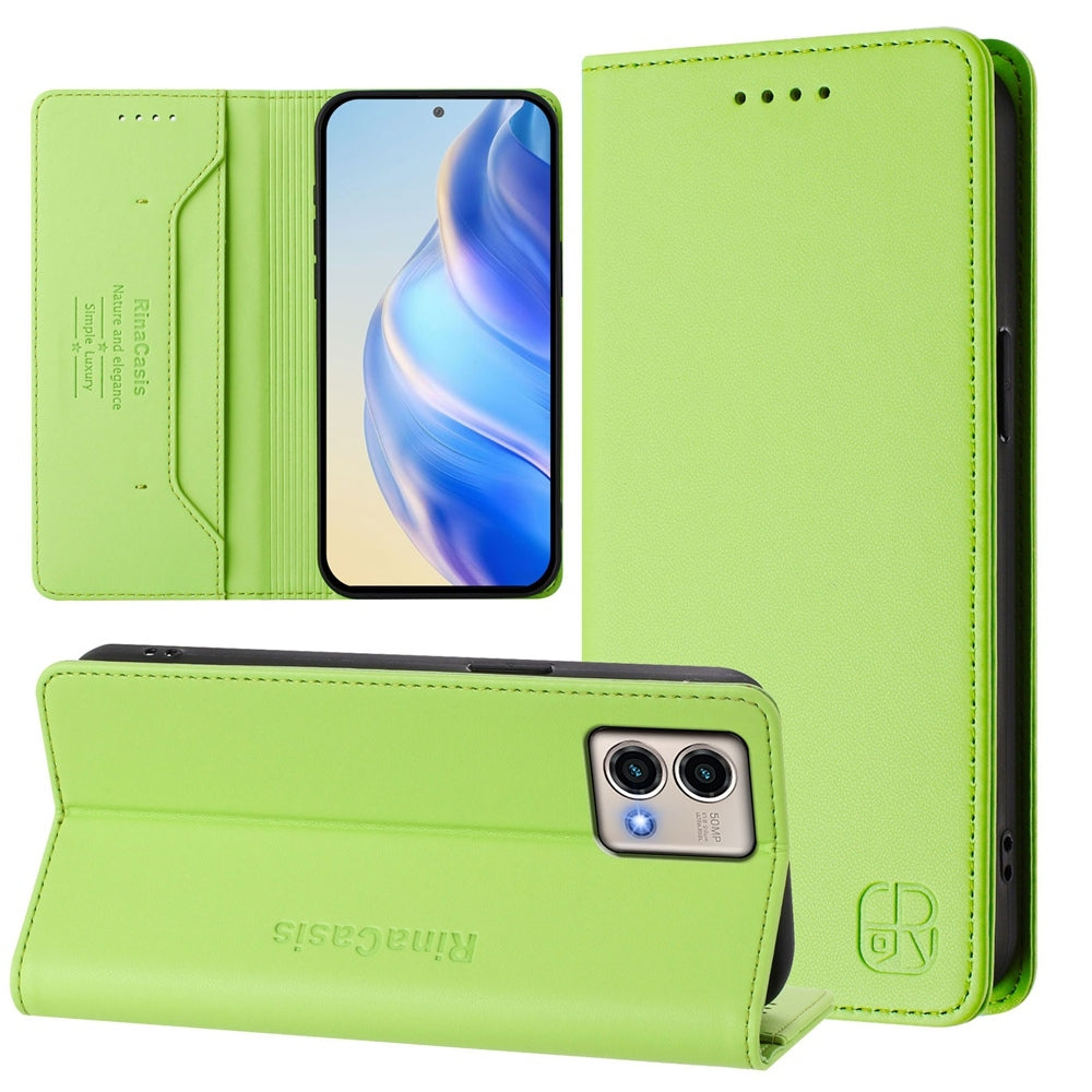 Motorola Moto G Stylus 5G 2023 Dual-Folded Magnetic Suction RFID Blocking PU Leather Wallet Phone Case with Card Slots, Cash Pocket, Kickstand, Full Protective Flip Cover