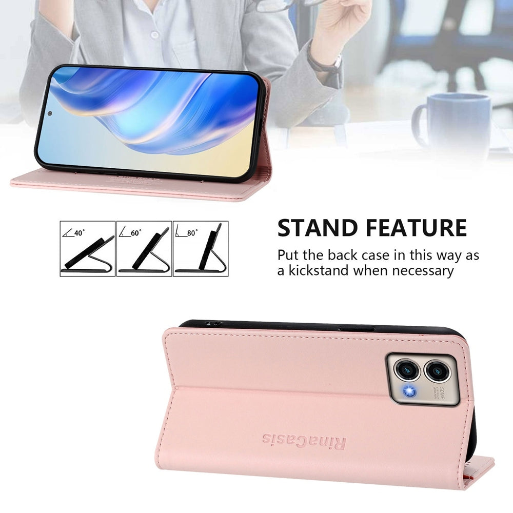 Motorola Moto G Stylus 5G 2023 Dual-Folded Magnetic Suction RFID Blocking PU Leather Wallet Phone Case with Card Slots, Cash Pocket, Kickstand, Full Protective Flip Cover