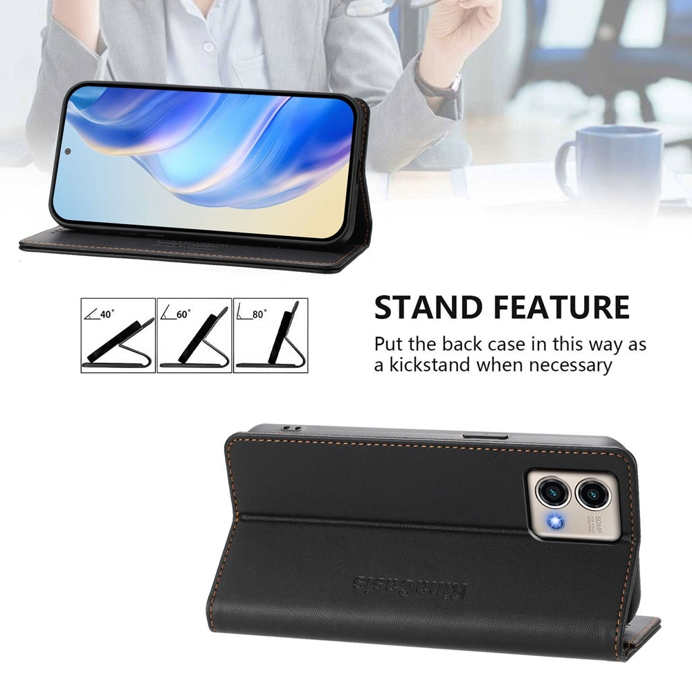 Motorola Moto G Stylus 5G 2023 Dual-Folded Magnetic Suction RFID Blocking PU Leather Wallet Phone Case with Card Slots, Cash Pocket, Kickstand, Full Protective Flip Cover