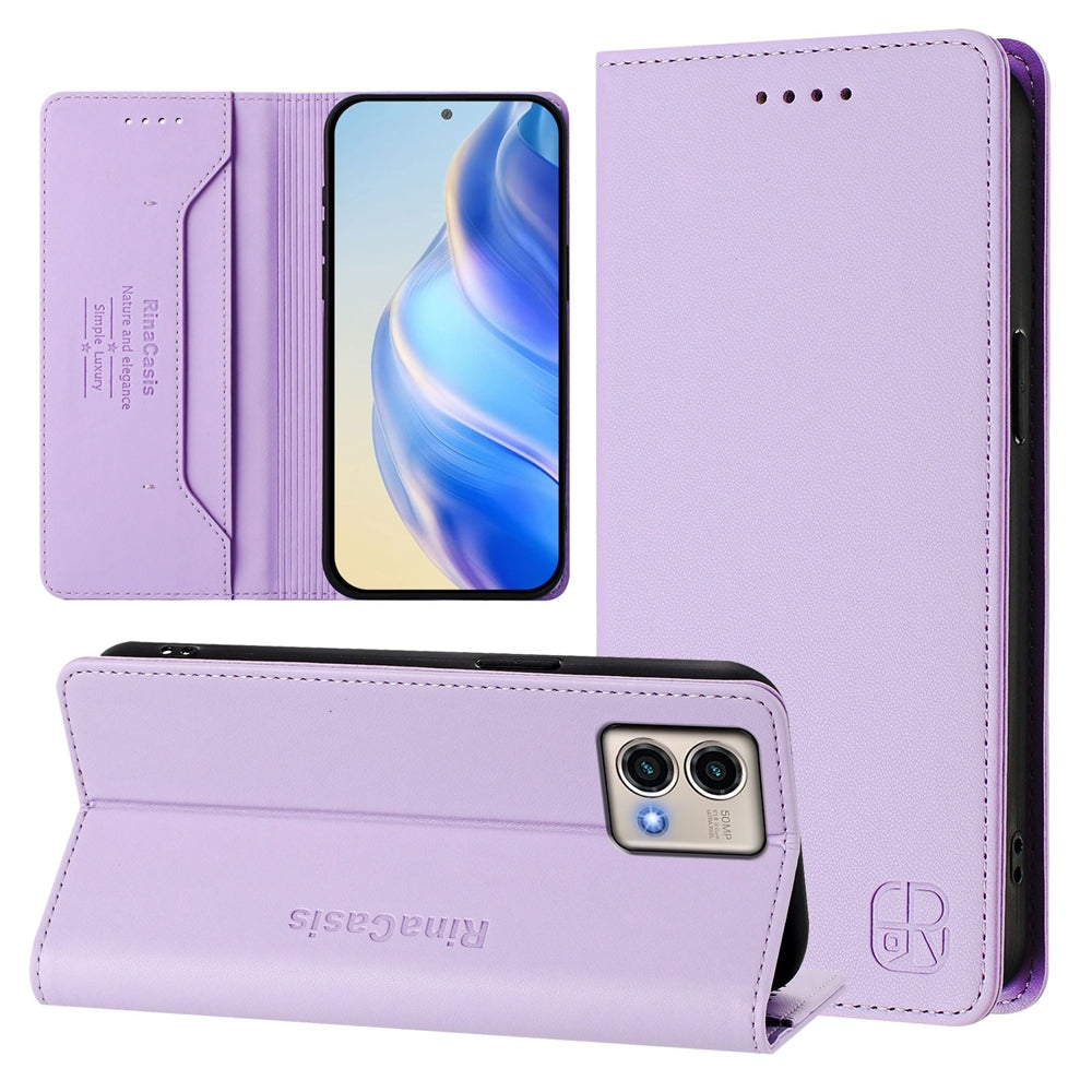 Motorola Moto G Stylus 5G 2023 Dual-Folded Magnetic Suction RFID Blocking PU Leather Wallet Phone Case with Card Slots, Cash Pocket, Kickstand, Full Protective Flip Cover