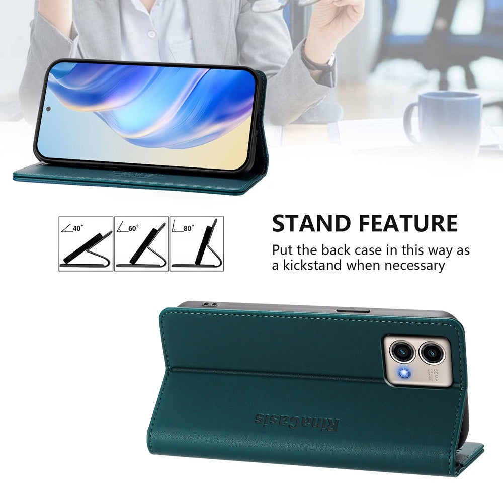 Motorola Moto G Stylus 5G 2023 Dual-Folded Magnetic Suction RFID Blocking PU Leather Wallet Phone Case with Card Slots, Cash Pocket, Kickstand, Full Protective Flip Cover