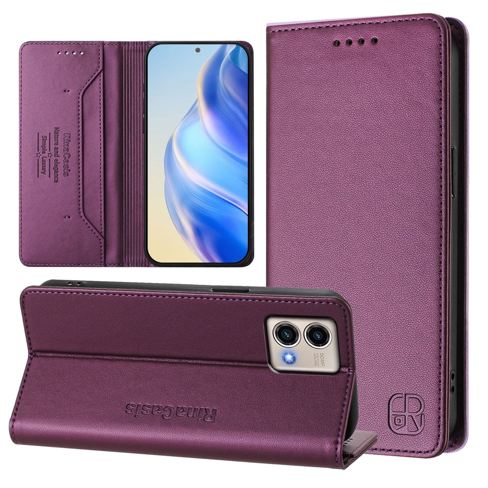 Motorola Moto G Stylus 5G 2023 Dual-Folded Magnetic Suction RFID Blocking PU Leather Wallet Phone Case with Card Slots, Cash Pocket, Kickstand, Full Protective Flip Cover