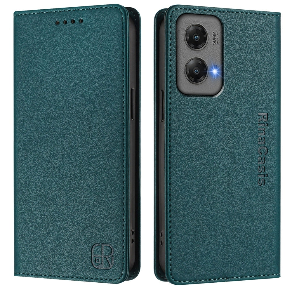 Motorola Moto G Stylus 5G 2024 Dual-Folded Magnetic Suction RFID Blocking PU Leather Wallet Phone Case with Card Slots, Cash Pocket, Kickstand, Full Protective Flip Cover