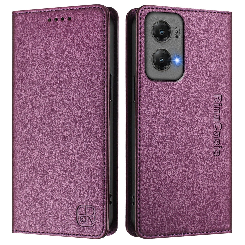Motorola Moto G Stylus 5G 2024 Dual-Folded Magnetic Suction RFID Blocking PU Leather Wallet Phone Case with Card Slots, Cash Pocket, Kickstand, Full Protective Flip Cover