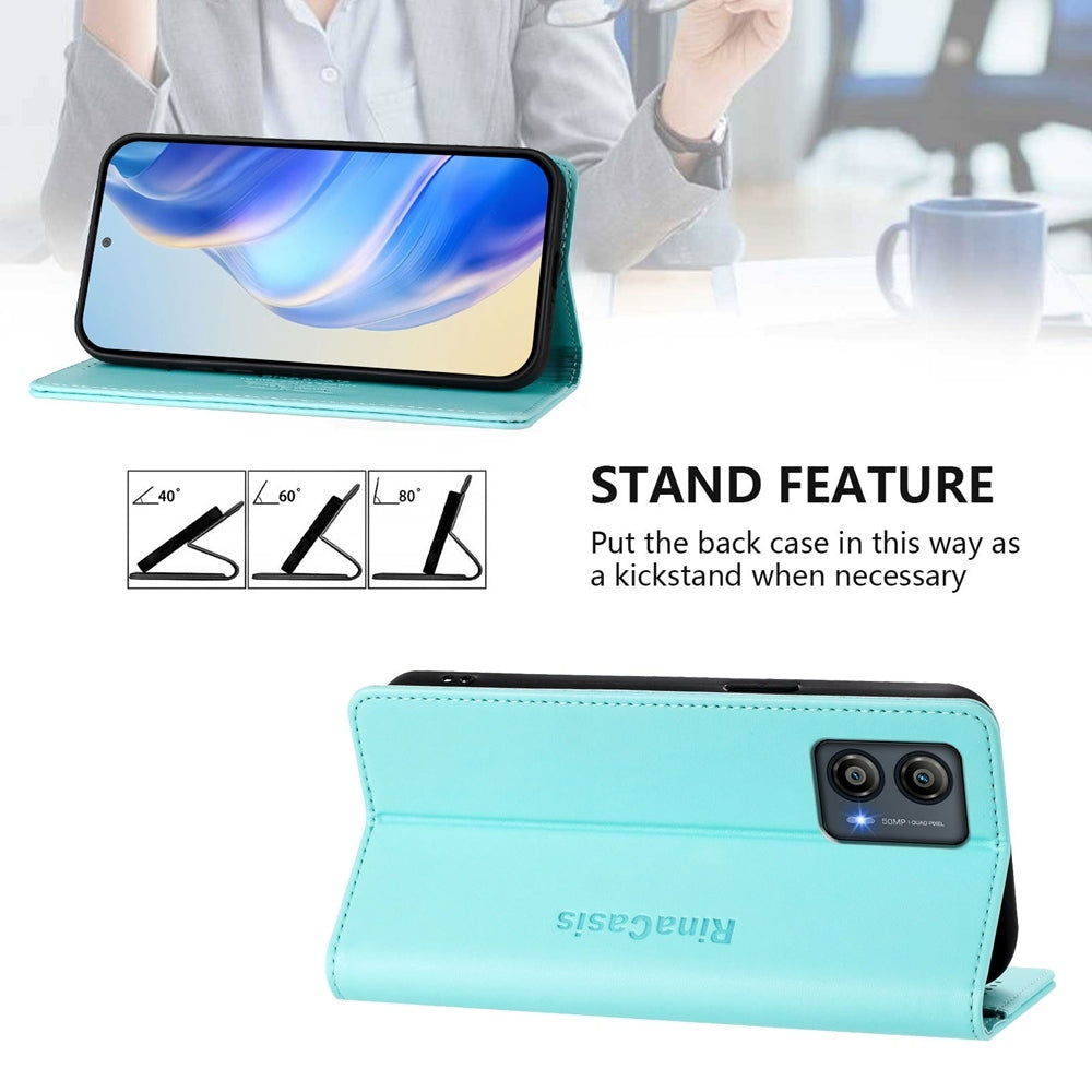 Motorola Moto G23 Dual-Folded Magnetic Suction RFID Blocking PU Leather Wallet Phone Case with Card Slots, Cash Pocket, Kickstand, Full Protective Flip Cover