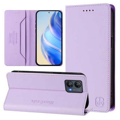 Motorola Moto G13 Dual-Folded Magnetic Suction RFID Blocking PU Leather Wallet Phone Case with Card Slots, Cash Pocket, Kickstand, Full Protective Flip Cover