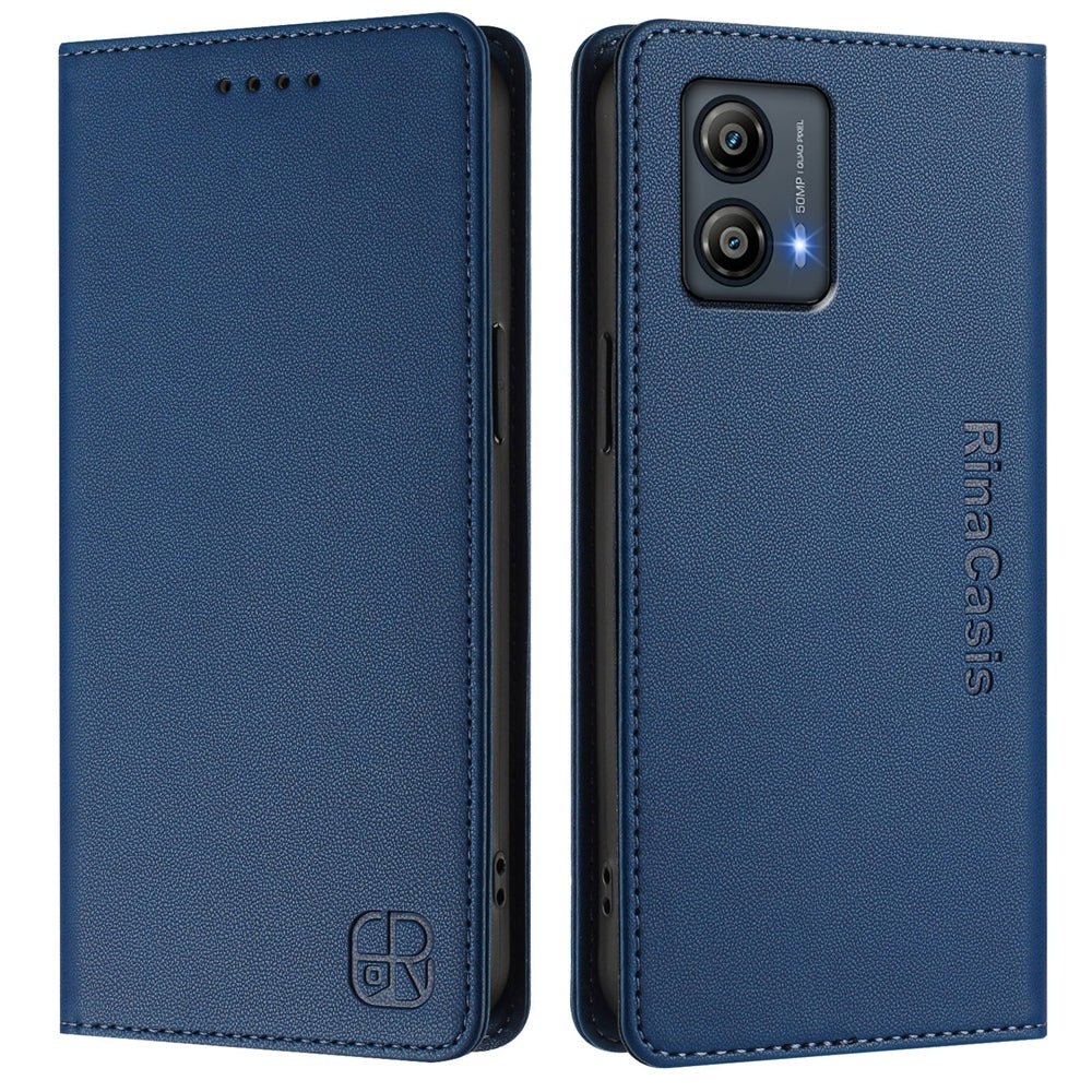 Motorola Moto G23 Dual-Folded Magnetic Suction RFID Blocking PU Leather Wallet Phone Case with Card Slots, Cash Pocket, Kickstand, Full Protective Flip Cover