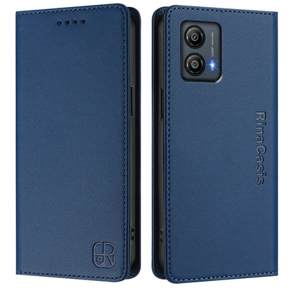 Motorola Moto G23 Dual-Folded Magnetic Suction RFID Blocking PU Leather Wallet Phone Case with Card Slots, Cash Pocket, Kickstand, Full Protective Flip Cover