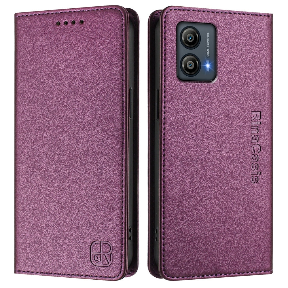 Motorola Moto G13 Dual-Folded Magnetic Suction RFID Blocking PU Leather Wallet Phone Case with Card Slots, Cash Pocket, Kickstand, Full Protective Flip Cover