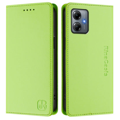 Motorola Moto G54 EU Dual-Folded Magnetic Suction RFID Blocking PU Leather Wallet Phone Case with Card Slots, Cash Pocket, Kickstand, Full Protective Flip Cover