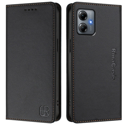 Motorola Moto G14 Dual-Folded Magnetic Suction RFID Blocking PU Leather Wallet Phone Case with Card Slots, Cash Pocket, Kickstand, Full Protective Flip Cover
