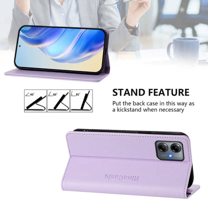 Motorola Moto G14 Dual-Folded Magnetic Suction RFID Blocking PU Leather Wallet Phone Case with Card Slots, Cash Pocket, Kickstand, Full Protective Flip Cover