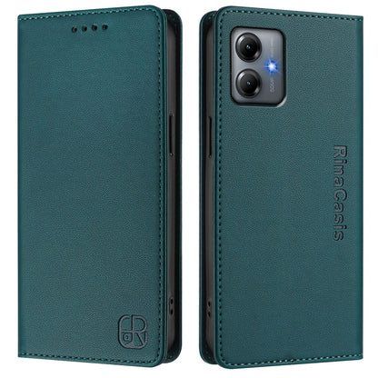 Motorola Moto G54 EU Dual-Folded Magnetic Suction RFID Blocking PU Leather Wallet Phone Case with Card Slots, Cash Pocket, Kickstand, Full Protective Flip Cover