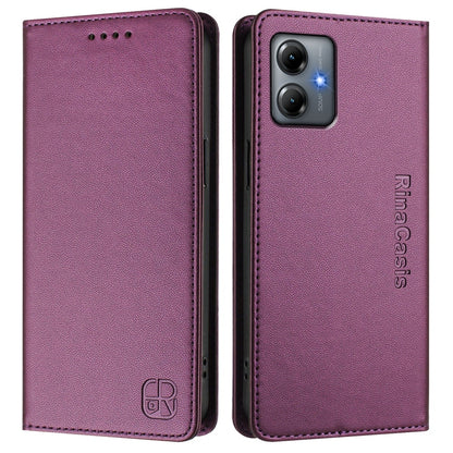Motorola Moto G14 Dual-Folded Magnetic Suction RFID Blocking PU Leather Wallet Phone Case with Card Slots, Cash Pocket, Kickstand, Full Protective Flip Cover