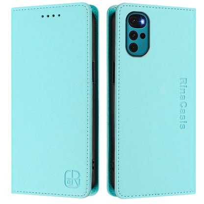 Motorola Moto G22 Dual-Folded Magnetic Suction RFID Blocking PU Leather Wallet Phone Case with Card Slots, Cash Pocket, Kickstand, Full Protective Flip Cover