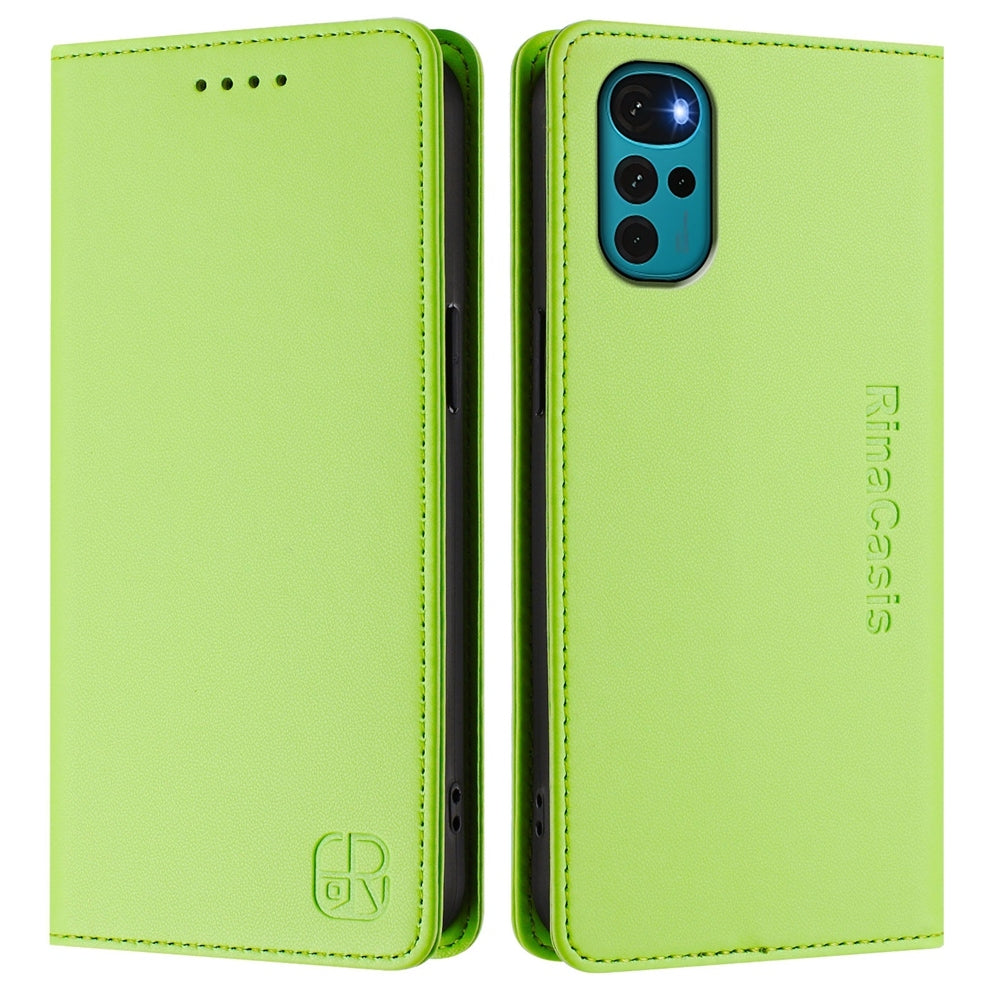 Motorola Moto G22 Dual-Folded Magnetic Suction RFID Blocking PU Leather Wallet Phone Case with Card Slots, Cash Pocket, Kickstand, Full Protective Flip Cover
