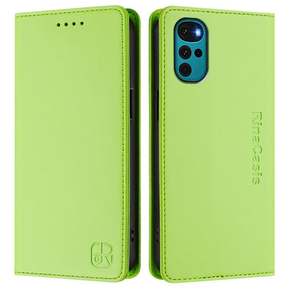 Motorola Moto G22 Dual-Folded Magnetic Suction RFID Blocking PU Leather Wallet Phone Case with Card Slots, Cash Pocket, Kickstand, Full Protective Flip Cover
