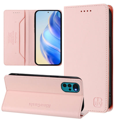 Motorola Moto G22 Dual-Folded Magnetic Suction RFID Blocking PU Leather Wallet Phone Case with Card Slots, Cash Pocket, Kickstand, Full Protective Flip Cover