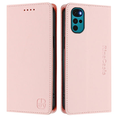 Motorola Moto G22 Dual-Folded Magnetic Suction RFID Blocking PU Leather Wallet Phone Case with Card Slots, Cash Pocket, Kickstand, Full Protective Flip Cover