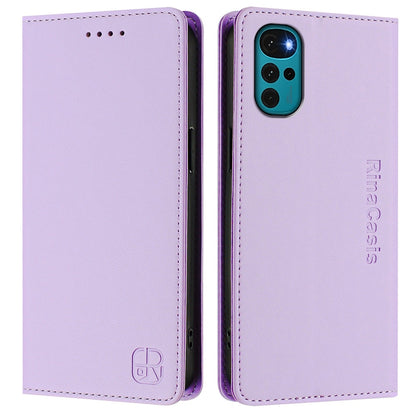 Motorola Moto E32s Dual-Folded Magnetic Suction RFID Blocking PU Leather Wallet Phone Case with Card Slots, Cash Pocket, Kickstand, Full Protective Flip Cover